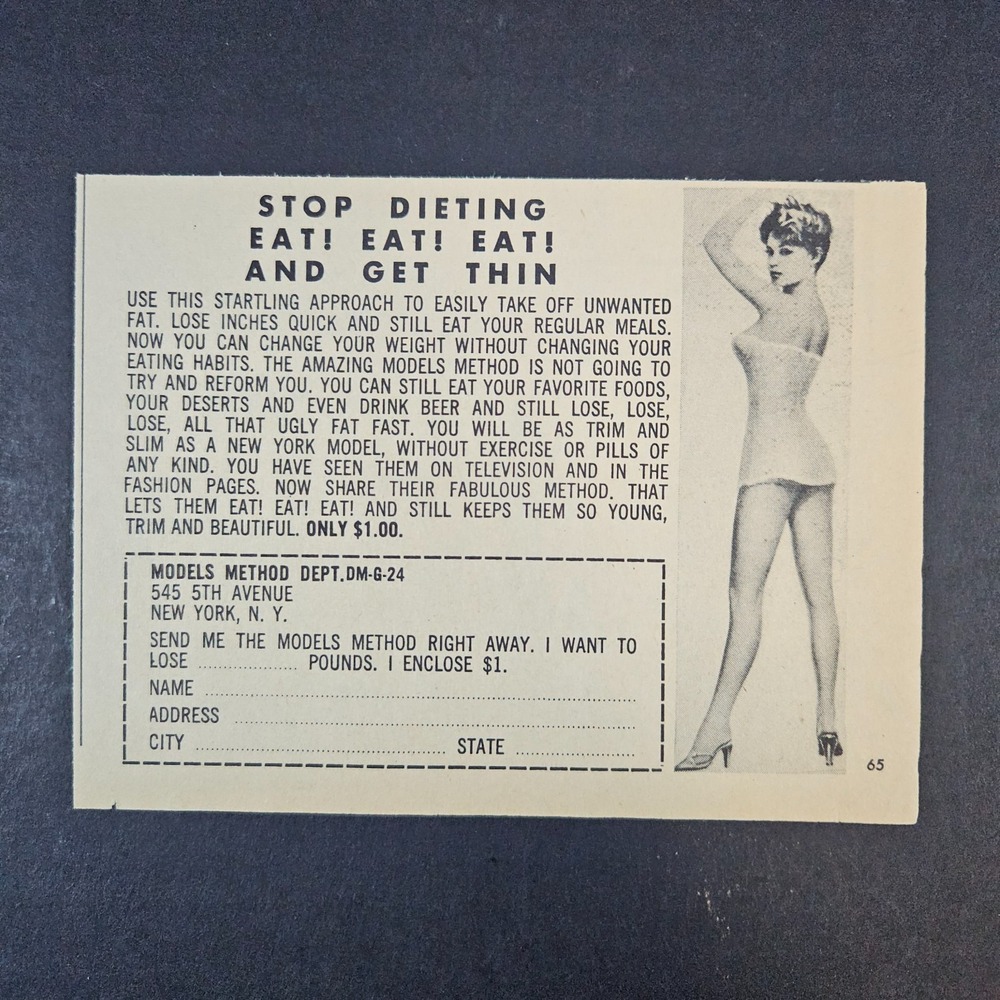 1964 Models Method Weight Loss Method Vintage Print Ad Sexy Heels Lady  New York